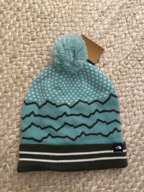The North Face Teal Pom Beanie with Fold Cuff